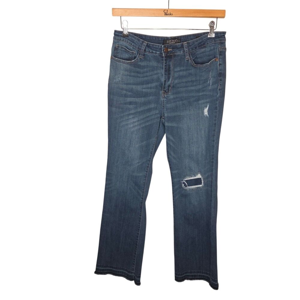 Judy Blue Mid-Rise Bootcut Patched Distressed Knee Raw Hem Jeans 15/32 88314